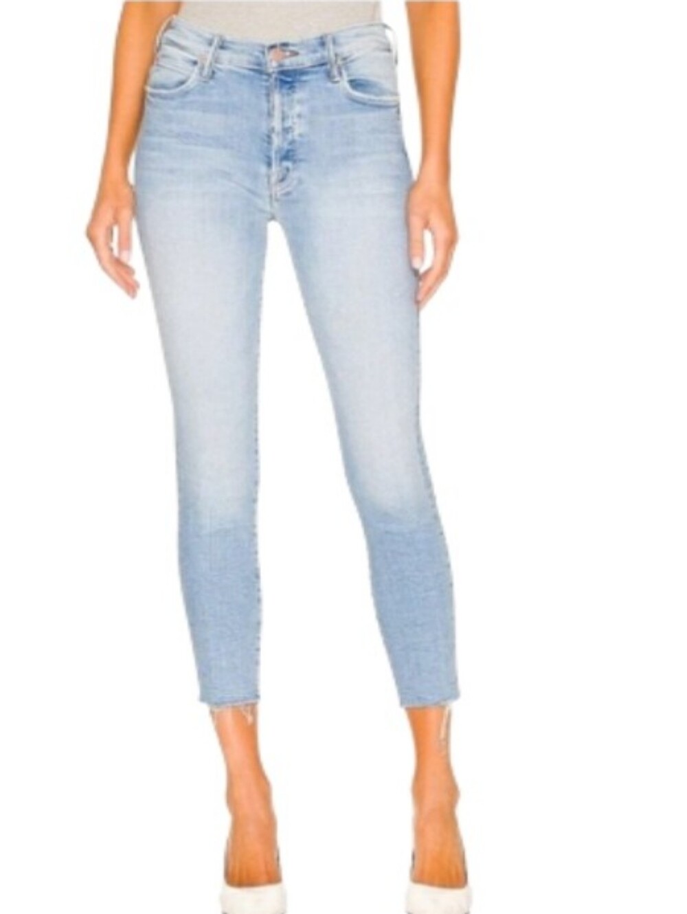 Mother The Stunner Ankle Fray Light Wash High-Rise Skinny Jeans